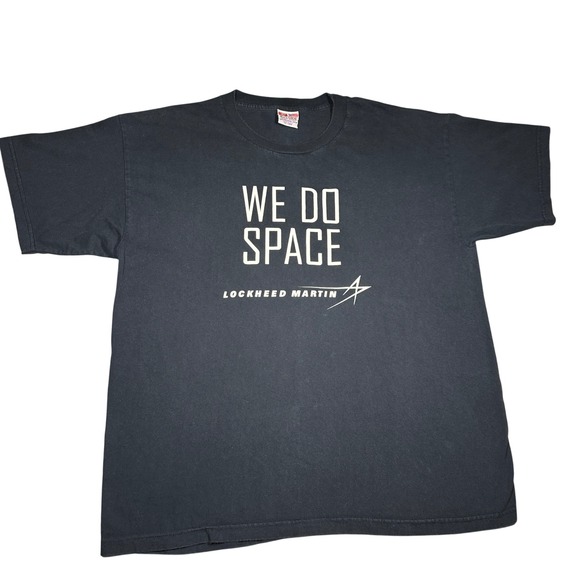 VTG 90s Lockheed Martin We Do Space Shirt 2XL Navy Blue Bayside Heavy Weight USA